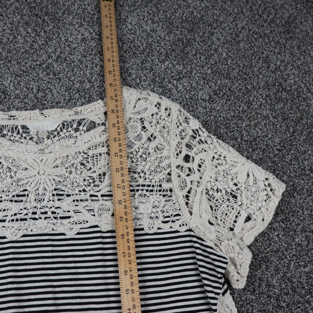Adiva Womens 1X Striped Crochet Open Lace Short Sleeve Top Black & White VTG 00s - Picture 7 of 10